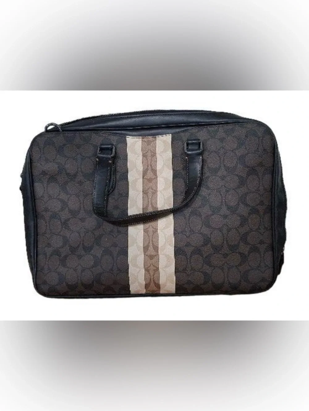 Coach Brown Signature Laptop Brief with Center Stripe
